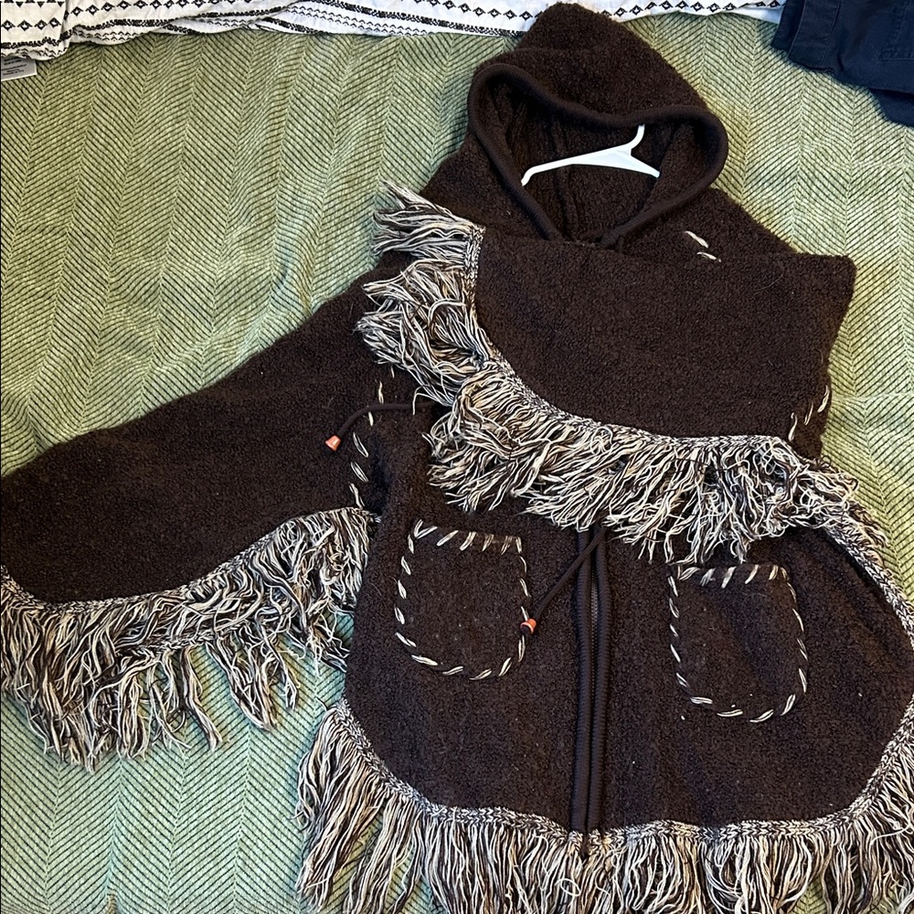 Cozy Brown Hooded Jacket with Fringe